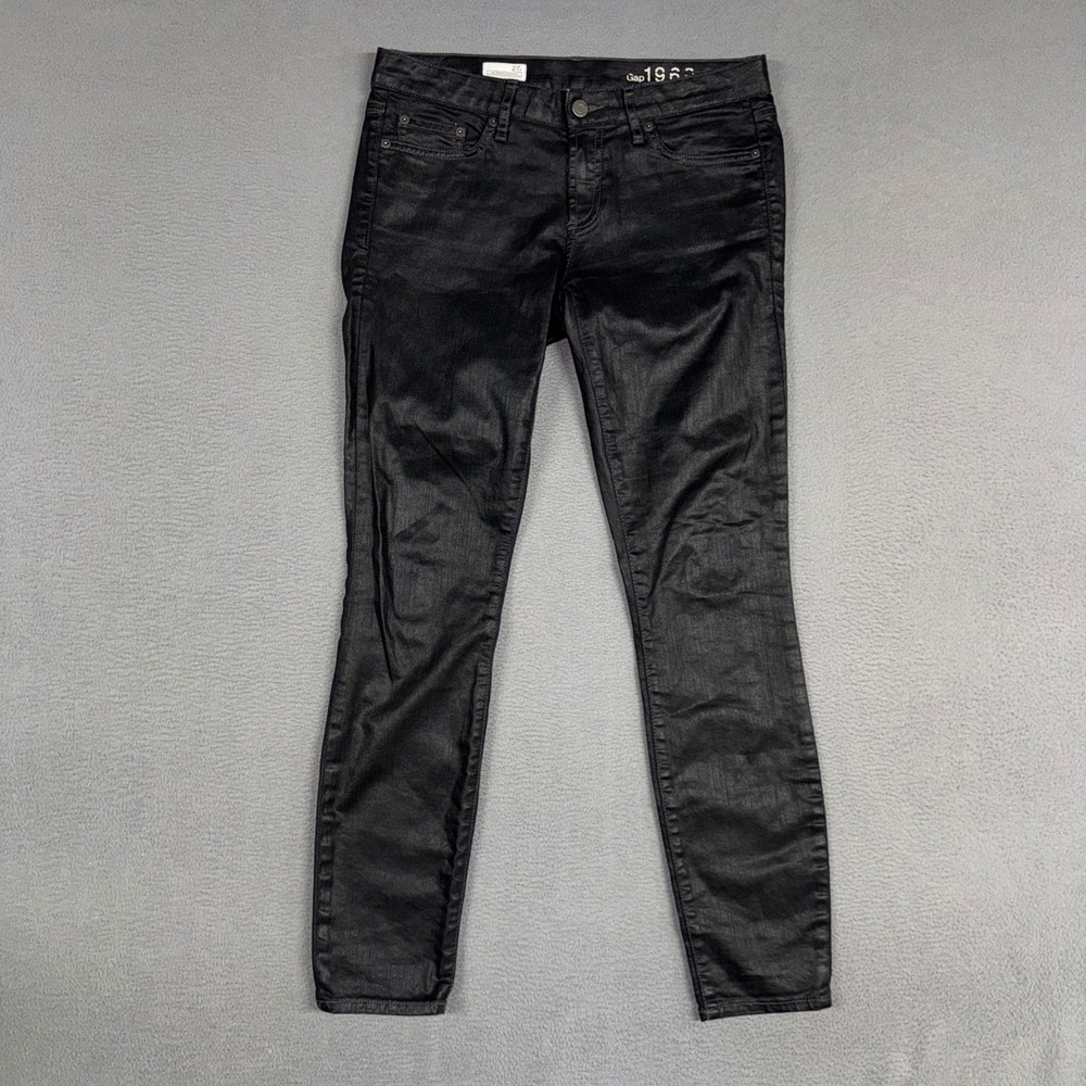 Gap Jeans Womens 27 (Fits 32) Black Coated Always Skinny Low Rise Stretch Denim